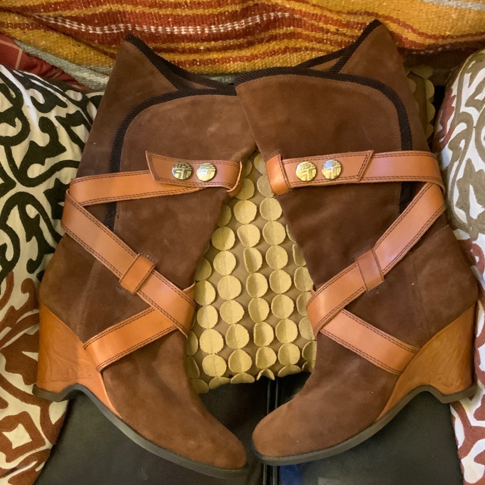 Miss Sixty Brown and Tan Wedge Boots